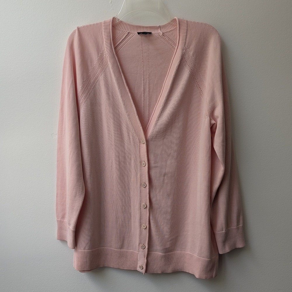 Talbots Cardigan Sweater Pink Pointelle Detail Button Front Sz L Layering Soft